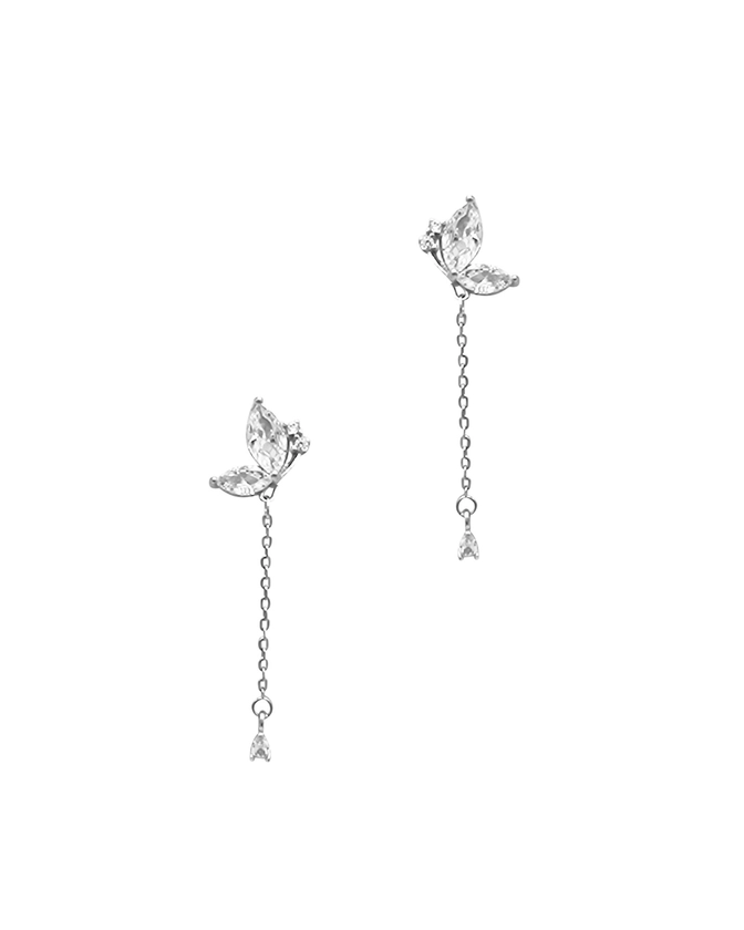 BOUCLES D'OREILLES EN ARGENT PENDANTES AVEC PAPILLON ET PIERRES - AASE86N