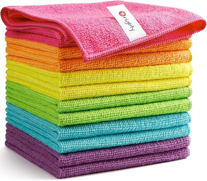 Orighty Microfiber Cleaning Cloths, Pack of 12, Highly Absorbent Cleaning Supplies, Lint Free Cloths for Multiple-use, Powerful Dust Removal Cleaning Rags for House, Kitchen, Car Care(12x12 inch)