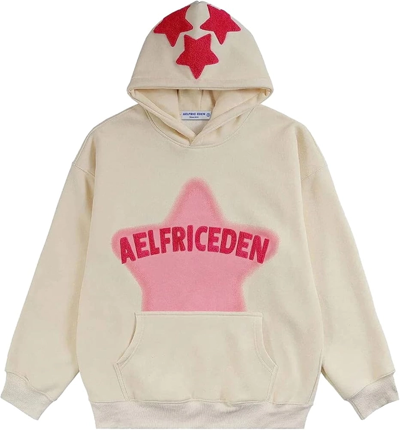 Aelfric Eden Womens Graphic Hoodies Pink Star Print Hoodie Unisex Oversized Hoodies Long Sleeve Pocket Pullover