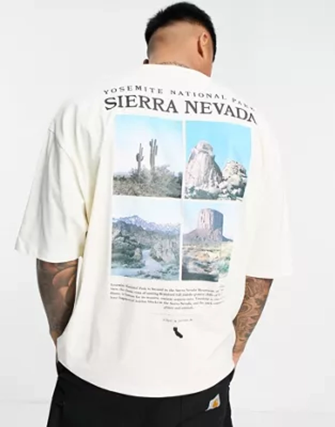 ASOS DESIGN - T-shirt oversize avec imprimé photo montagne au dos - Blanc cassé | ASOS