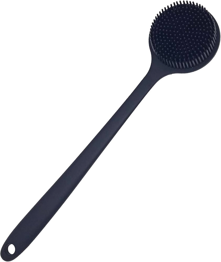 DNC Back Scrubber for Shower Soft Silicone Bath Body Brush with Long Handle (Black)