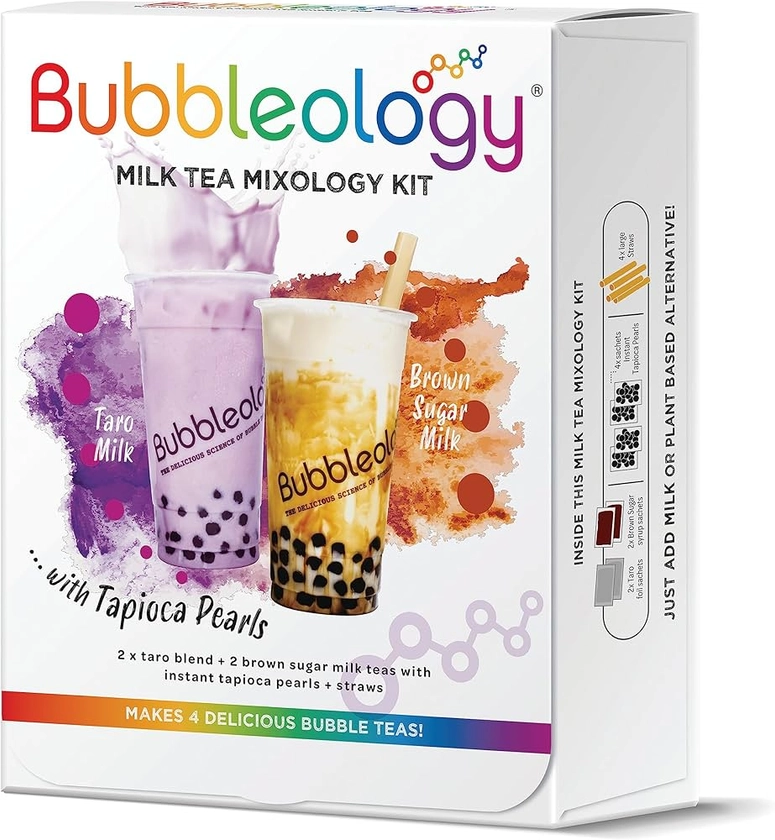 Bubbleology Milk Tea Mixology Kit with Tapioca Pearls (Pack of 1) Makes 4 Delicious Bubble Teas | 2 Brown Sugar Milk & 2 Taro Milk with Instant Tapioca Pearls : Amazon.co.uk: Grocery