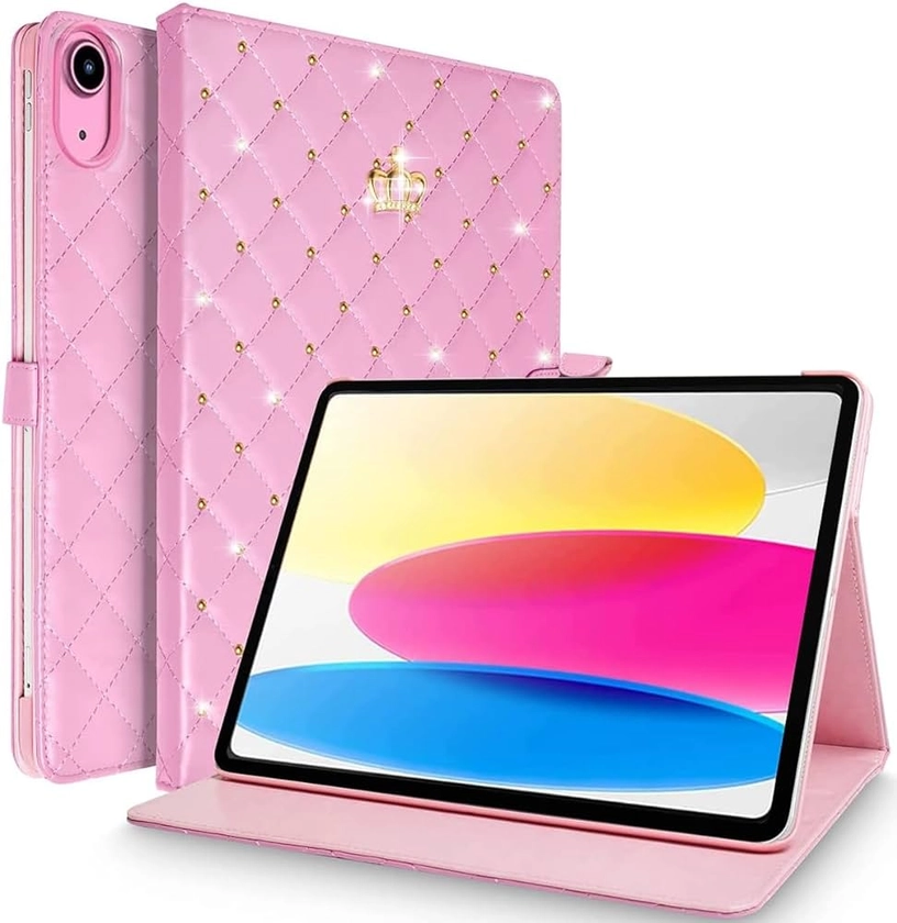 for iPad Mini 6 Case (8.3 inch, 2021),Cute Crown Bling Diamond Rhinestone Elegant PU Leather Smart Auto Sleep/Wake Stand Shockproof Case for Apple iPad Mini 6th Generation 8.3 inch (Pink)