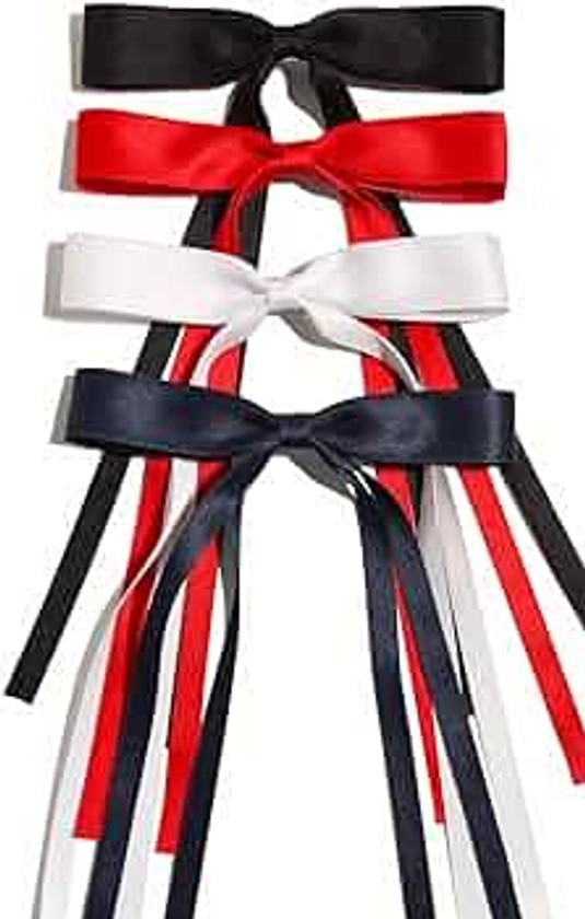 Tassel Bowknot Hair Clips for Women - 4pcs Barrettes with Long Tails in Black, Red, White and Navy