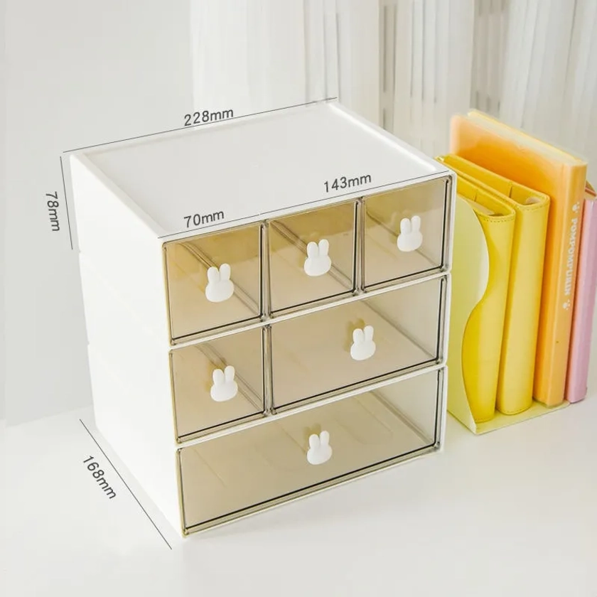 3 Layer Storage Box Student Desktop Transparent Stationery Organizer Drawer 8 9'' 6 6'' 6 5'' School Office Supplies