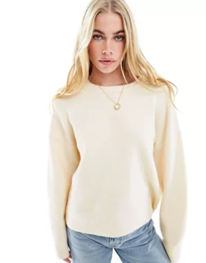 ASOS DESIGN boxy crew neck jumper in cream