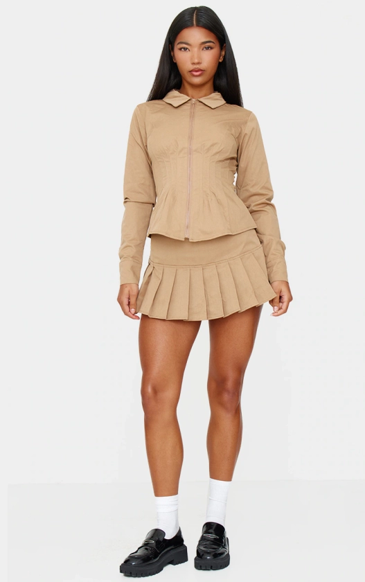 Tan Pleated Micro Mini Skort | Co-Ords