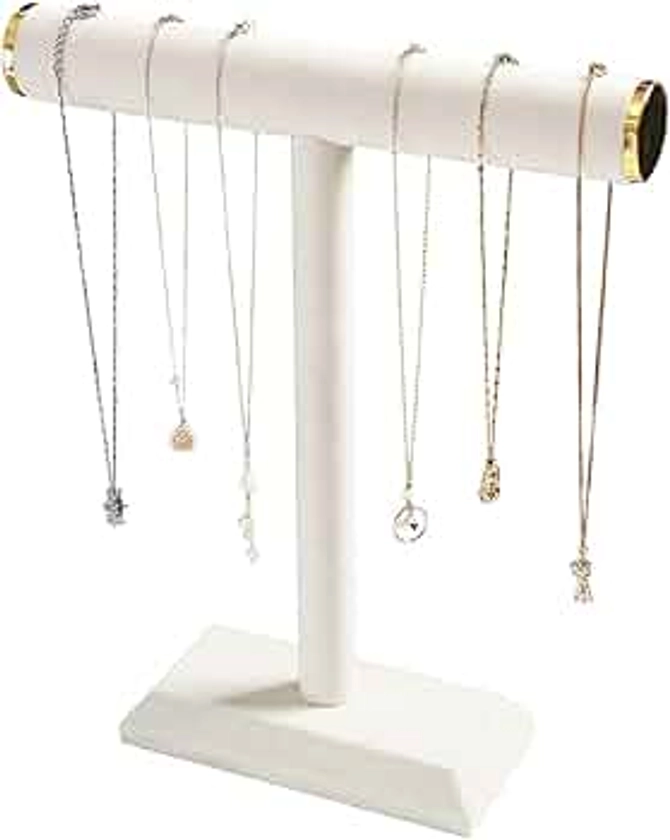 Necklace Holder Stand,Necklace Display For Selling,Jewelry Tree Rack Organizer For Girls,Necklace And Bracelet Hanger For Women,Hanging Necklace Storage (Necklace Stand Beige Velvet（Golden Metal Lid）)