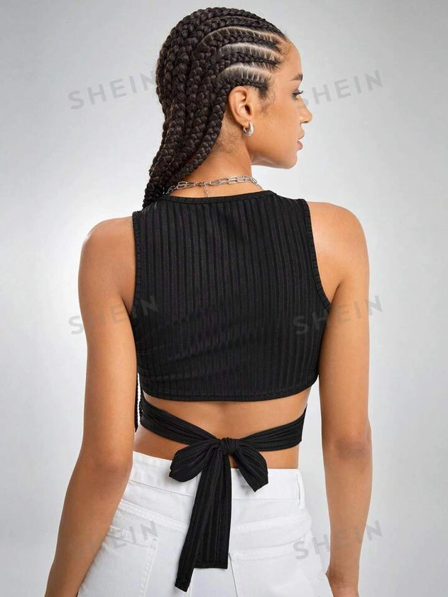 SHEIN EZwear Solid Tie Back Tank Top