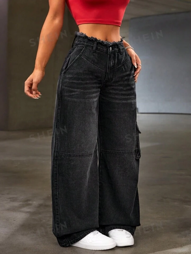 SHEIN ICON Women's Cargo Style Denim Pants With Pockets