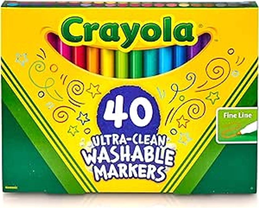 Amazon.com: Crayola Ultra Clean Fine Line Washable Markers (40ct), Colored Markers for Kids, Fine Tip Markers for School, Kids Art Supplies, 3+ : Toys & Games