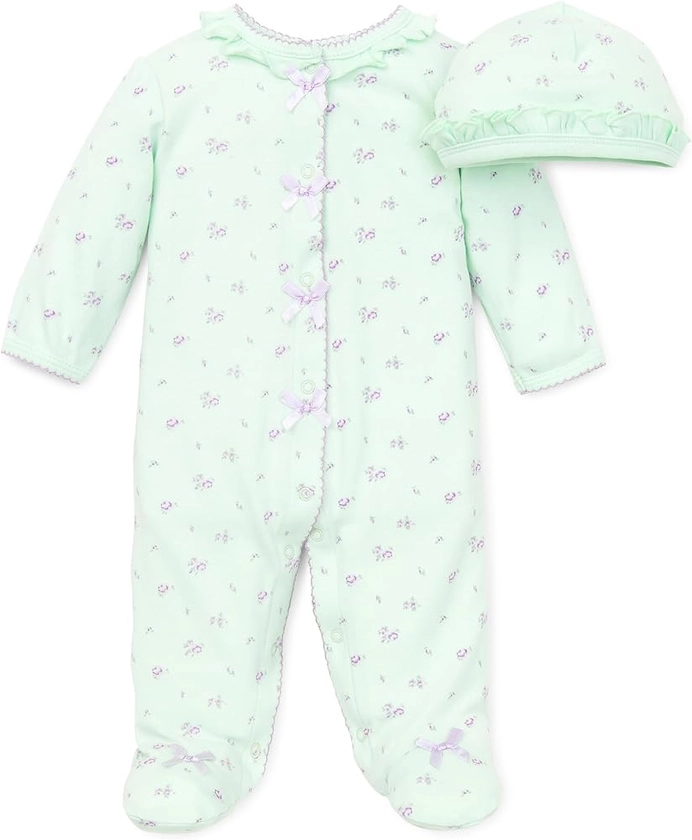 Little Me Baby Clothes & Outfits - Girls One Piece Hat & Footed Sleeper Pajamas - 9 Months, Pink Floral