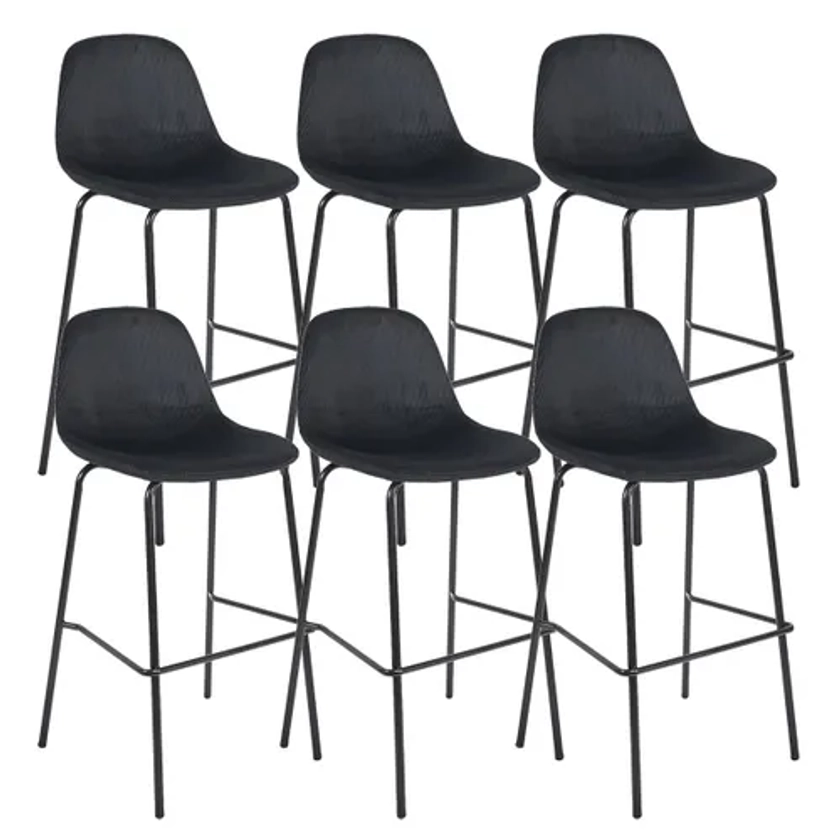 Lot De 6 Tabourets De Bar En Velours Côtelé Noir - Konae - Tabouret BUT