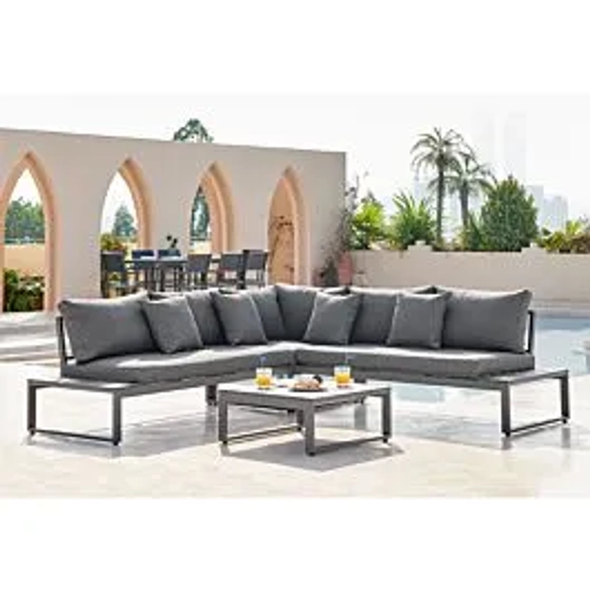 FurnitureBox Dubai Outdoor Sofa Set 6 Seat Grey