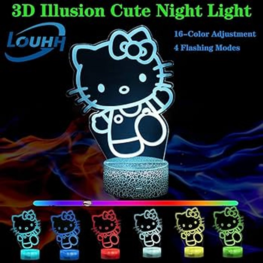 LOUHH Kitty Lamp, Cute Kitty Light - 3D LED 16 Color Intelligent Remote Control Night Light for Children's Room Decoration, Cat Gifts for Girls, Christmas Gifts, Children's Birthday Gifts