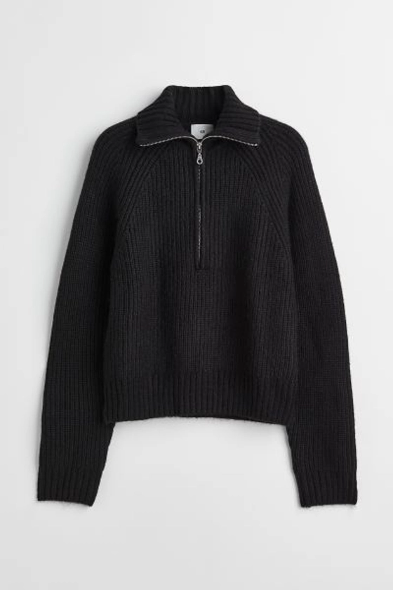 Pull en maille côtelée avec col zippé - Crème - FEMME | H&M FR