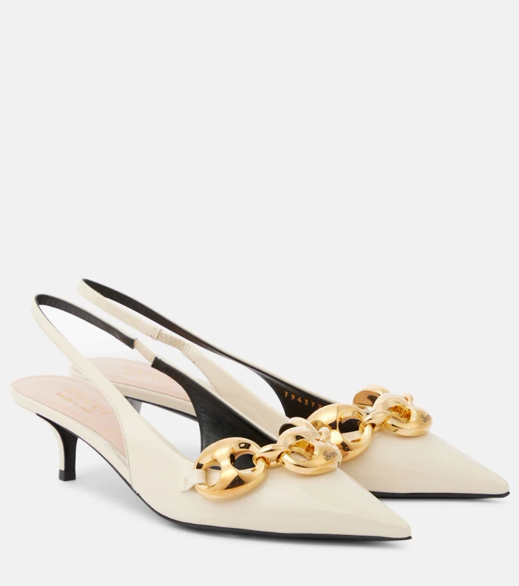 Marina patent leather slingback pumps in white - Gucci | Mytheresa