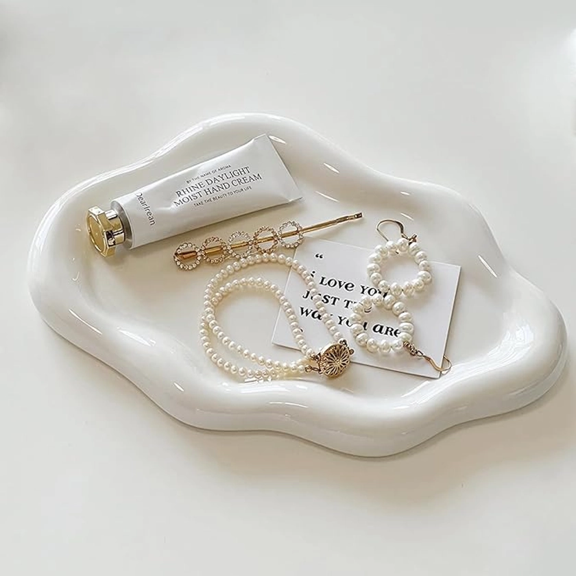 Ceramic Jewellery Dish Trinket Dish, Jewelry Tray Cloud Shape Tray Cosmetic Tray, Ring Dish Holder Watch Keys Tray for Mother's Day/Christmas/Thanksgiving/Birthday Gift(White) : Amazon.co.uk: Home & Kitchen