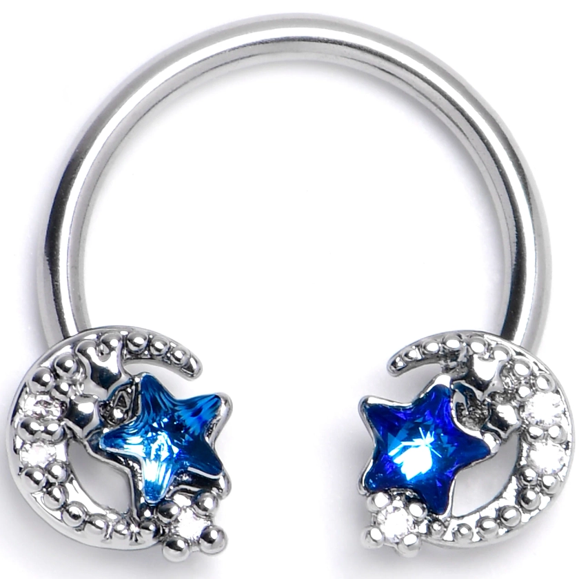 16 Gauge 3/8 Blue CZ Gem Starry Night Sky Horseshoe Circular Barbell