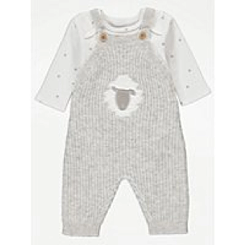Grey Star Sheep Rib Dungarees and Bodysuit Outfit | Baby | George at ASDA