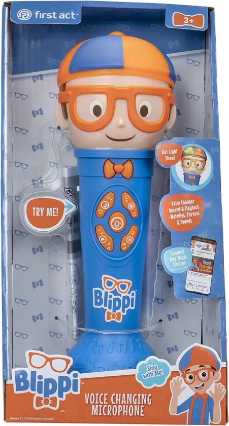 Blippi Voice Changing Microphone, 8.5-Inch - Lights and Sounds - Features Voice Recording and Voice Changer - Sing Along to Built-in Music Clips Phrases - Music Fun - Ages 3+