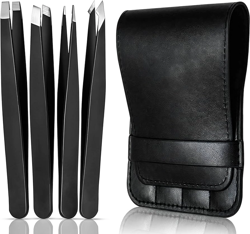 Amazon.com : Tweezers Set for Women & Men - Professional Stainless Steel Precision Tweezers For Women Facial Hair, Eyebrows & Ingrown Hair Removal Tweezers with Leather Travel Case (4 Pack) Tweezers Set : Beauty & Personal Care