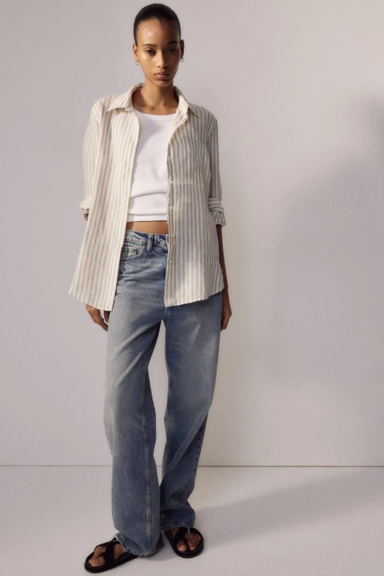 Linen shirt - Beige/Striped - Ladies | H&M GB
