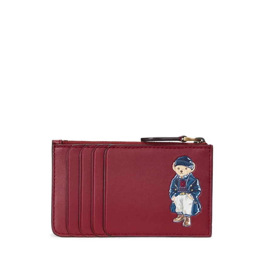 Porte-cartes Polo Bear zippé en cuir pour femme | Ralph Lauren® FR