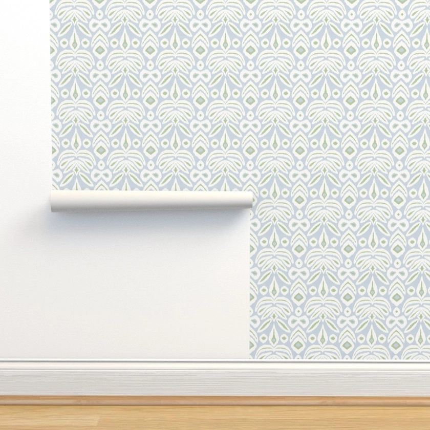 Soft Blue and Green Ikat Wallpaper | Spoonflower