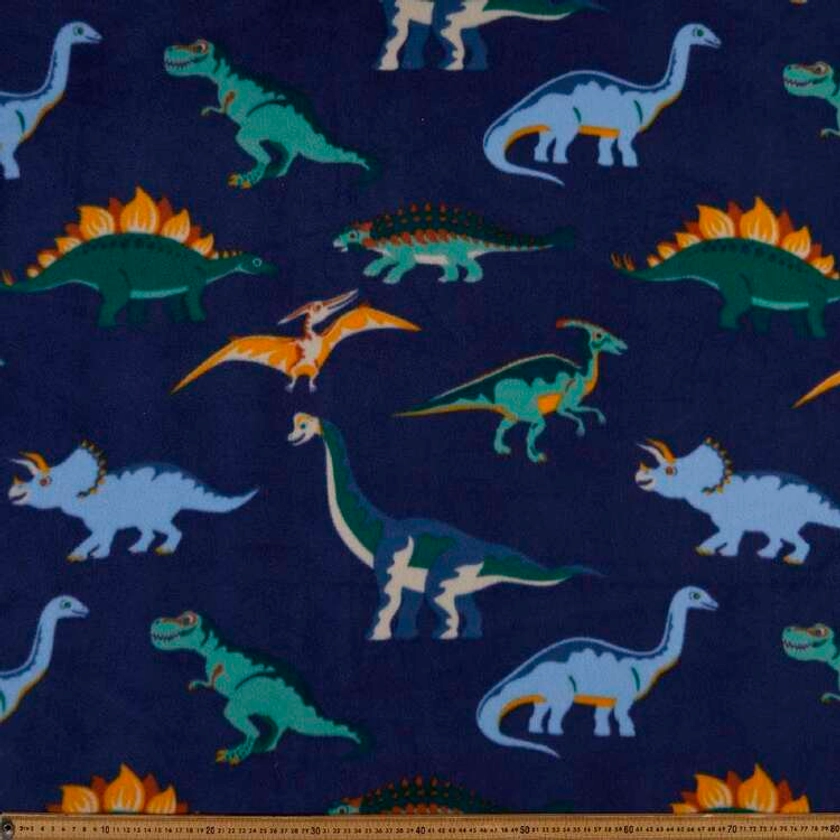 Dinosaurs Printed 148 cm Husky Polar Fleece Fabric Navy