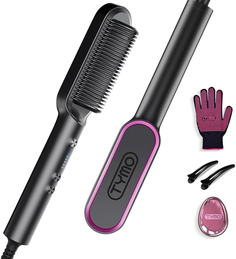 Amazon.com : Hair Straightener Brush, TYMO Ring Hair Straightener Comb Straightening Brush for Women with 5 Temps 20s Fast Heating & Dual Voltage, Black : Beauty & Personal Care