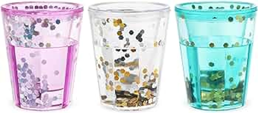 Blush Mermaid Glitter Shot Glasses, Sparkly Party Supplies For Cocktails, Stackable Shooters, 1.5 Oz, Set Of 3, Multicolor