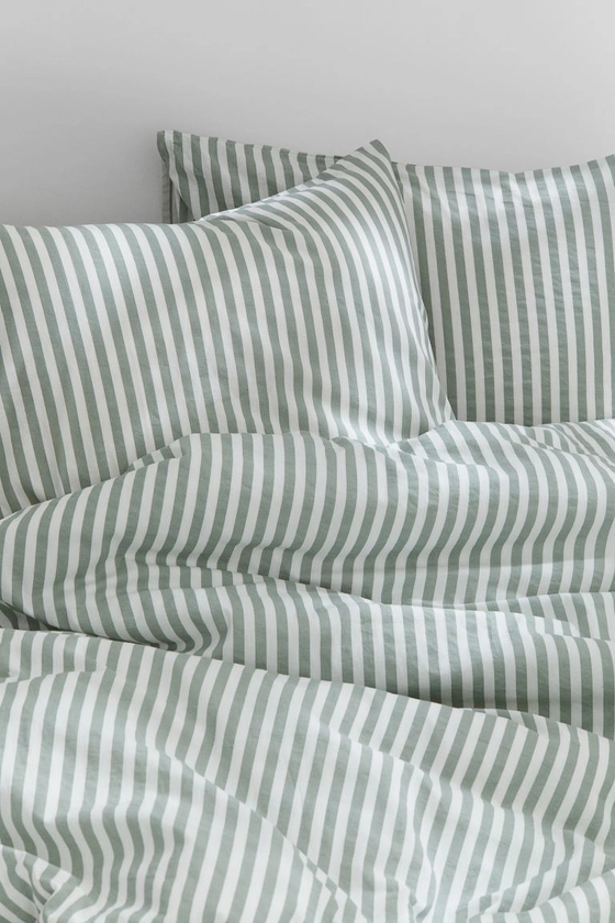 Parure de couette lit double en coton - Vert/rayé - Home All | H&M FR
