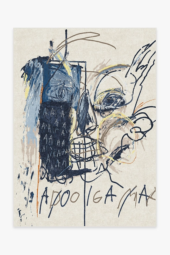 Jean-Michel Basquiat Apologia Ivory & Blue Rug | Ruggable