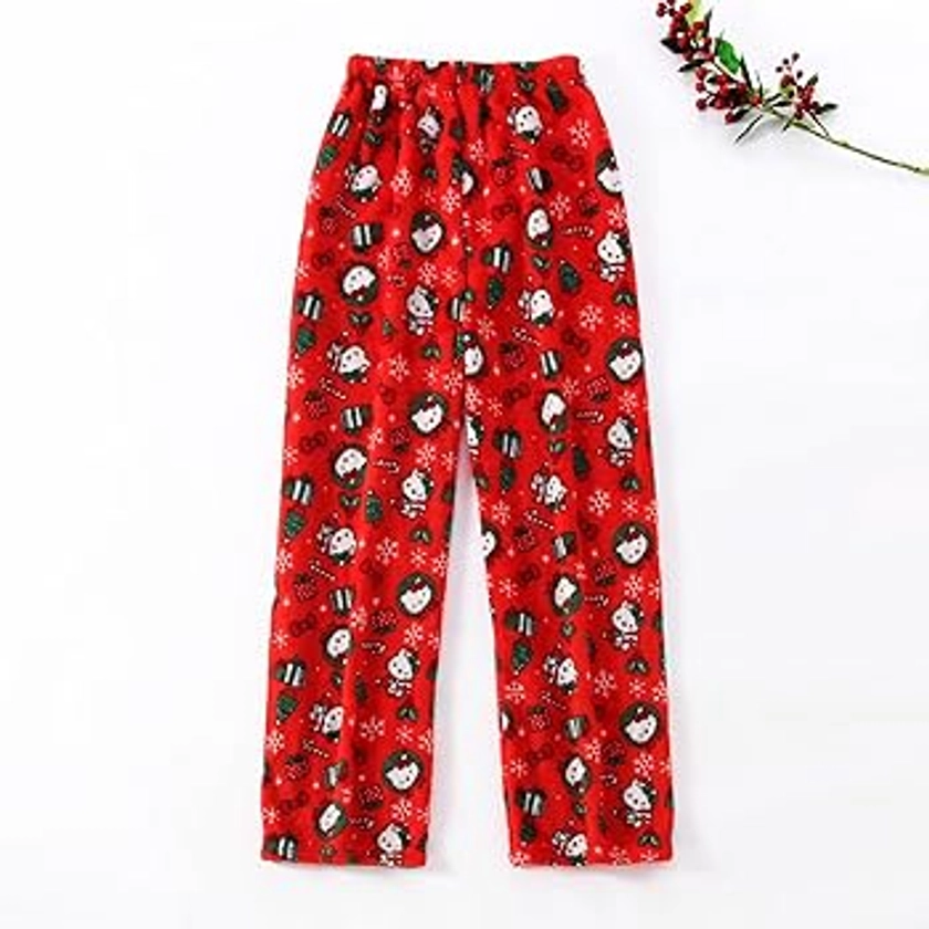 𝒉𝒆𝒍𝒍𝒐 𝒌𝒊𝒕𝒕𝒚𝒔 Pyjama Bottoms Womens Cat Fluffy Pyjamas Bottoms Cute Anime Flannel Pyjamas Comfortable Lounge Pants Plus Size Pj Bottoms Lounge Wear