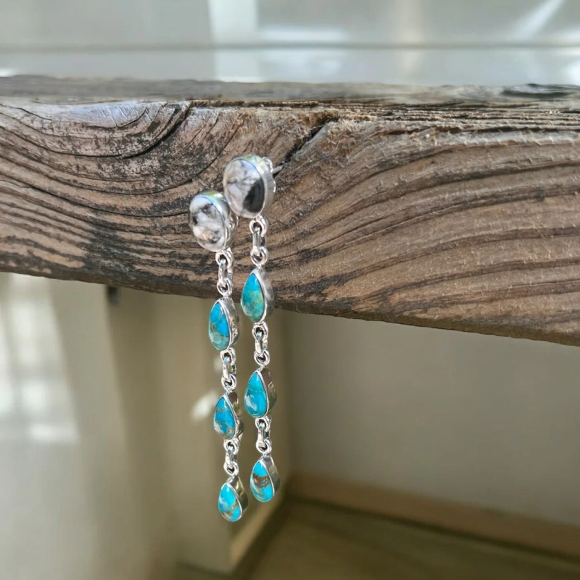 White Buffalo & Turquoise Teardrop Earrings