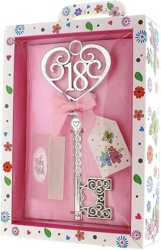 Tulip Studio Silver Age 18 Female Keepsake Key & Bright Presentation Box - 18th Birthday Gift