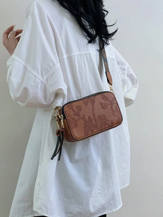 2024 Spring/Summer New Embroidery Square Shoulder Bag With High-End And Fashion Sense, Suitable For Single Shoulder, Fashionable And Versatile, With A Wide Shoulder Strap, Crossbody Bag | SHEIN USA
