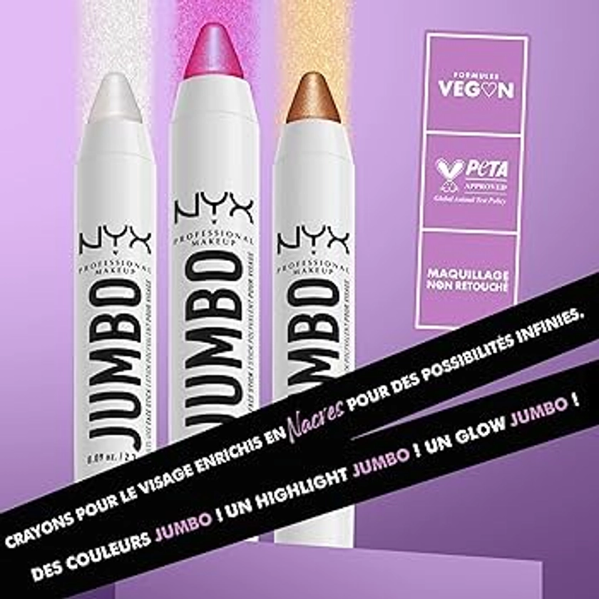 NYX Professional Makeup Crayon Highlighter pour le Visage Jumbo Multi-Use Face Stick, Couleur Intense, Crayon Highlighter Multi-usages avec Huiles de Soin, Couleur : Vanilla Ice Cream (02)