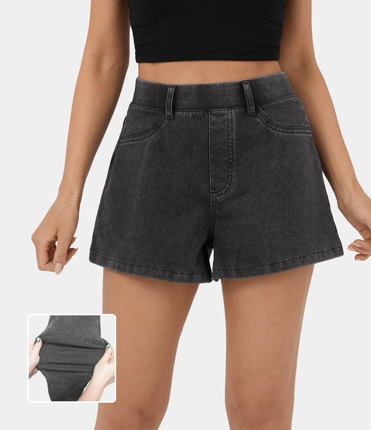 HalaraMagic™ High Waisted Back Side Pocket Stretchy Knit Denim Casual Shorts 2.5''