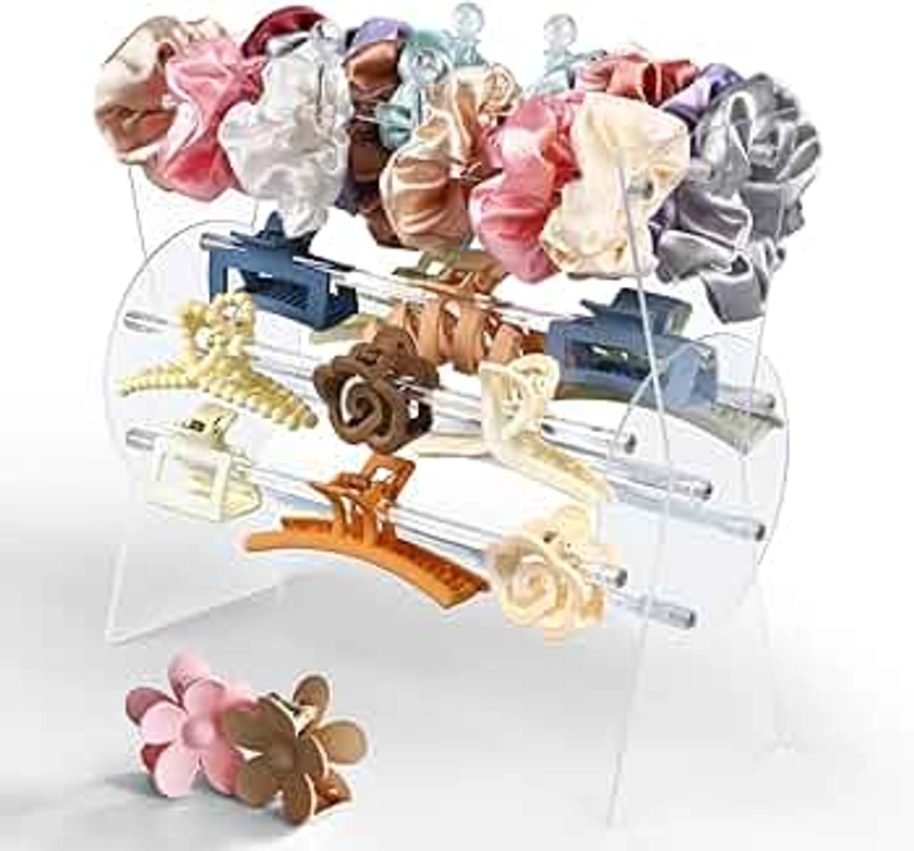 SNOWSTAR Acrylic Claw Clip Organizer Holder,360-Degree Rotating Claw Clip Holder and Storage,Hair Clip Organizer Display Clear Stand for Women and Girls