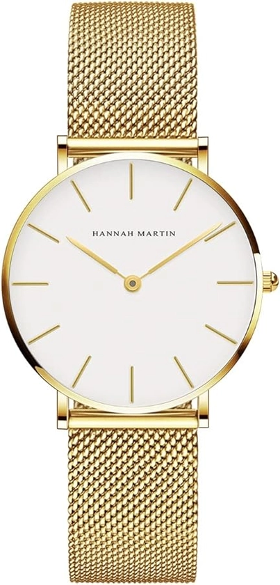 HANNAH MARTIN Très Mince Montre pour Femme Quartz Analogique Étanche Acier Inoxydable