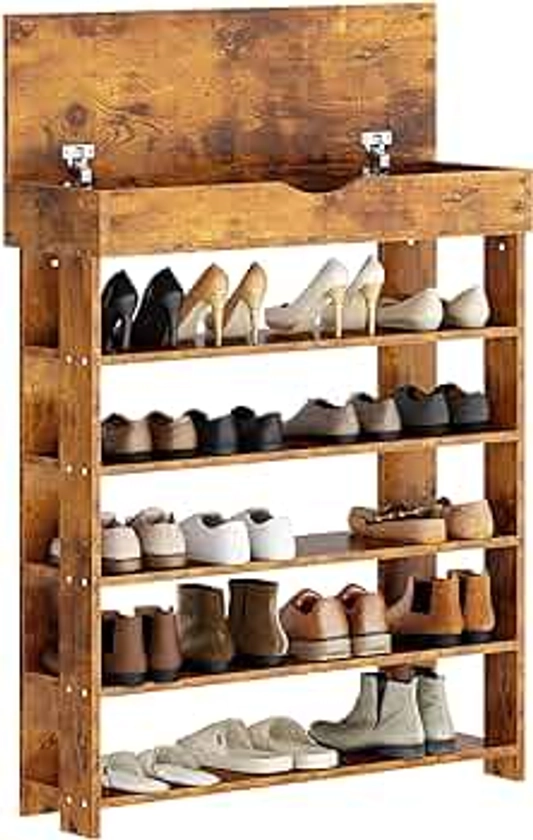 soges 5-Tier Wooden Shoe Rack with Storage Cabinet, 29.5 inches Vertical Free Standing Shoe Shelf, Shoe Organizer Storage Cabinet for Entryway, Living Room, Hallway, Doorway, Rustic Brown