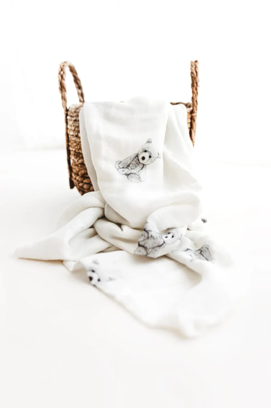 Teddy bear muslin blanket