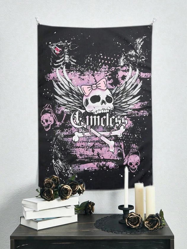 ROMWE Goth 1pc Winged Skull Printed Tapestry