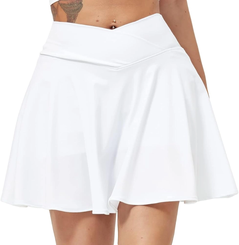 HAWILAND Jupe de tennis pour femme, avec short, taille croisée en V et poches, pour golf, cyclisme, randonnée, course à pied