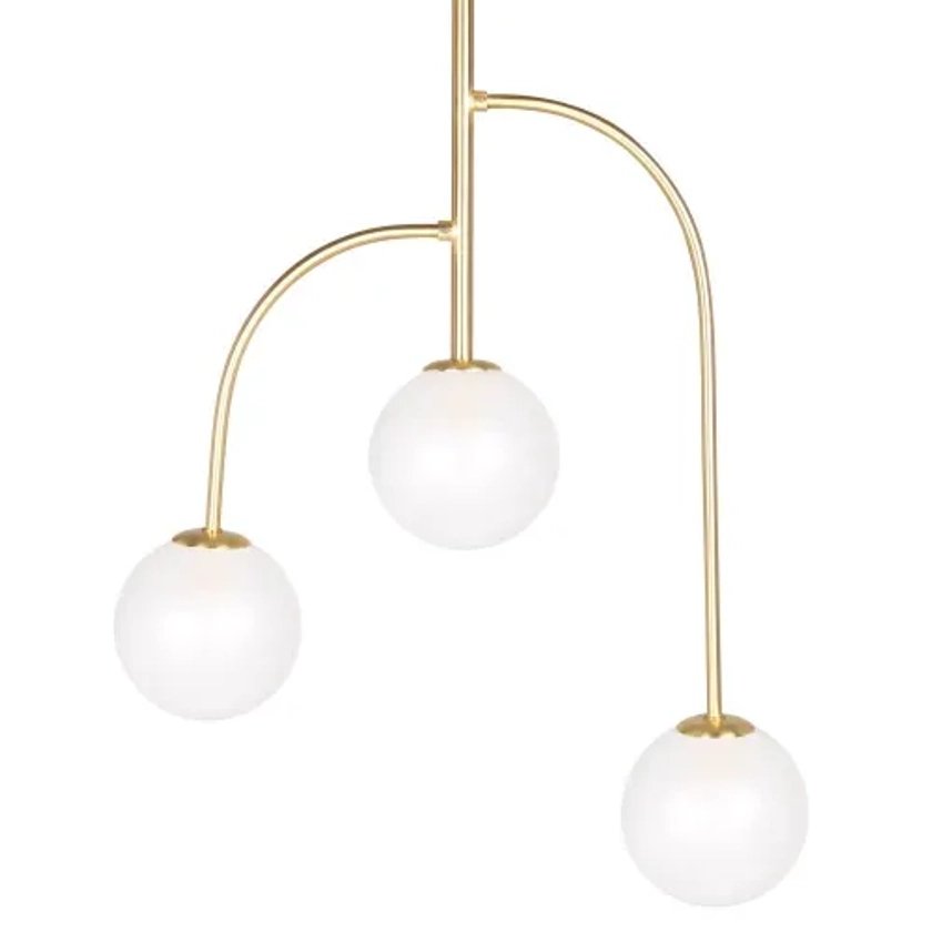 Suspension 3 globes en verre blanc et métal doré | Maisons du Monde