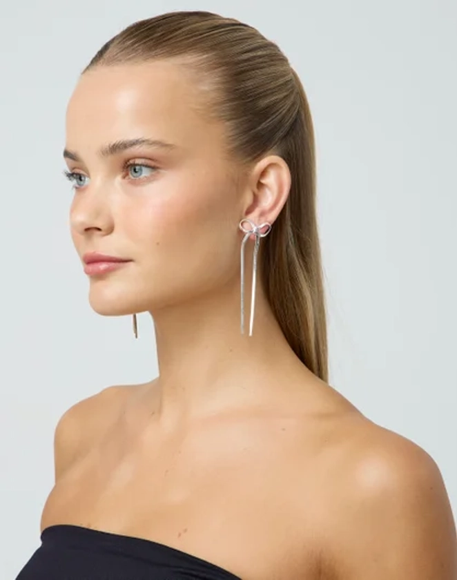 Chain Bow Drop Stud Earring in Silver | Glassons