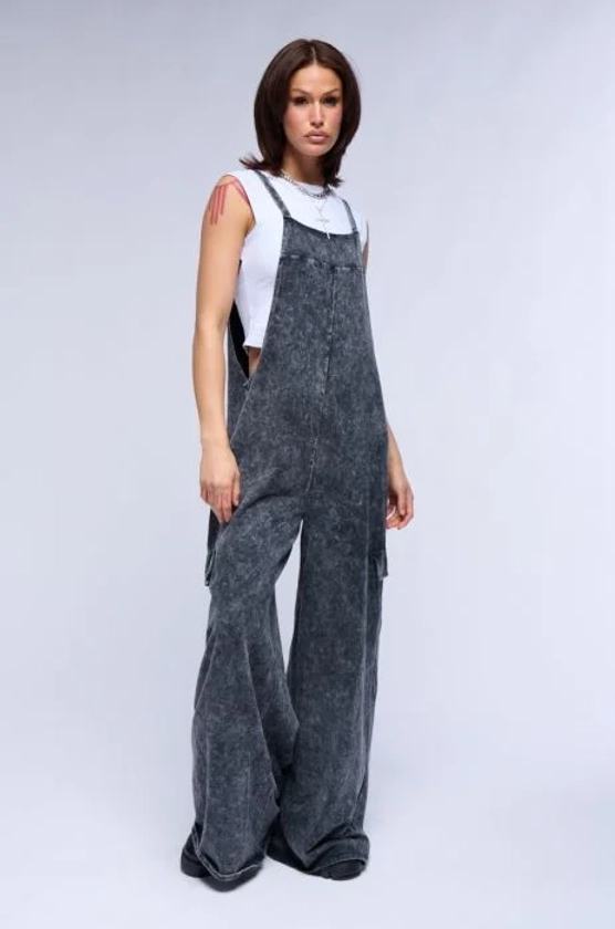 GAIA WASHED WIDE LEG JUMPSUIT IN CHARCOAL