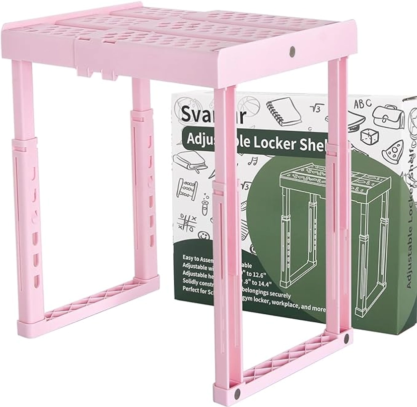 Adjustable Locker Shelf Pink Height and Width Adjustable Locker Organizer Shelf for School Locker, Stackable Locker Stand Tools for Gym Lockers, Office, Back to School Essentials